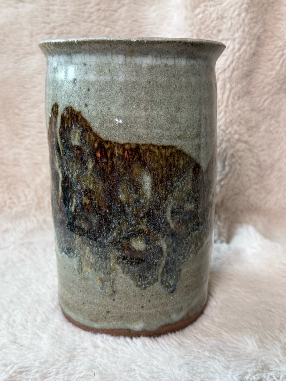 Hand Thrown Signed Stoneware Pottery Crock 7.5" High x 4.5" Round